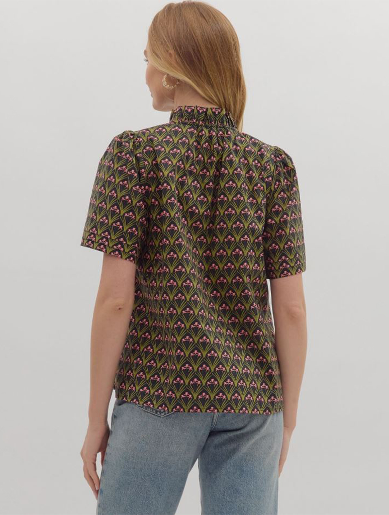 Geometric Print Short Sleeve Top