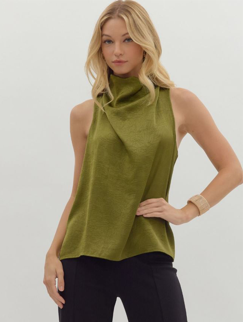 Draped Front Mock Neck Top