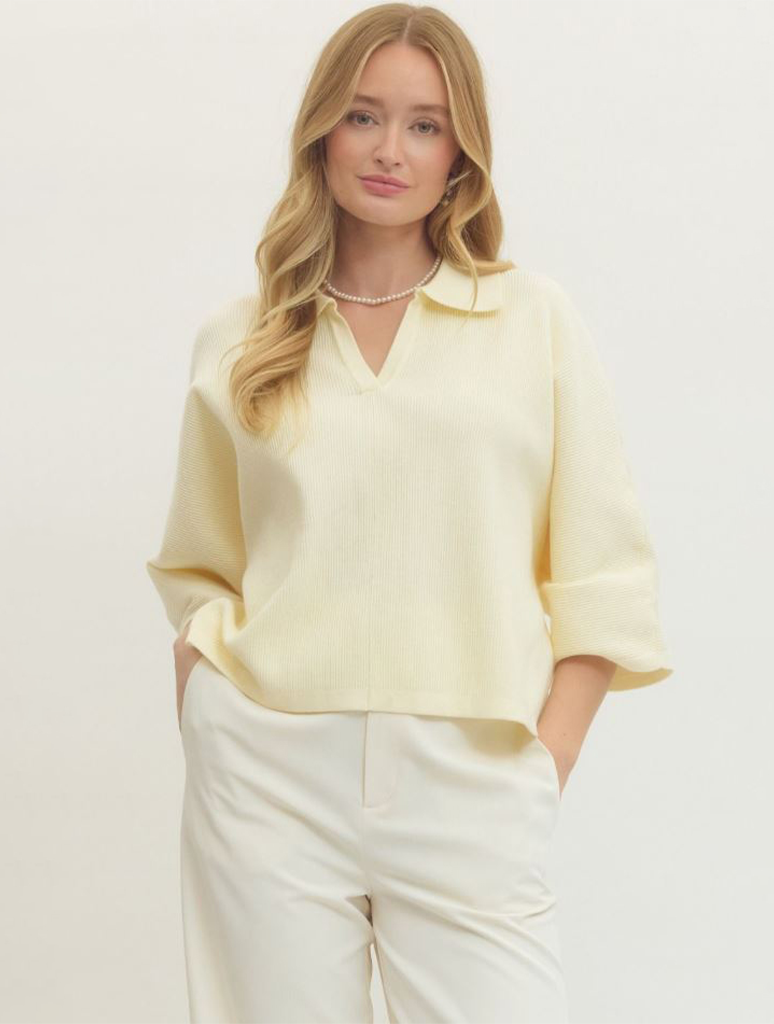 3/4 Sleeve Collared Sweater