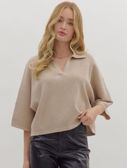 3/4 Sleeve Collared Sweater