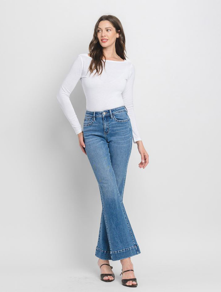 Vervet High Rise Trouser Hem Relaxed Flare Jeans