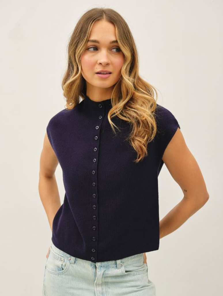 Mock Neck Cap Sleeve Knit Top