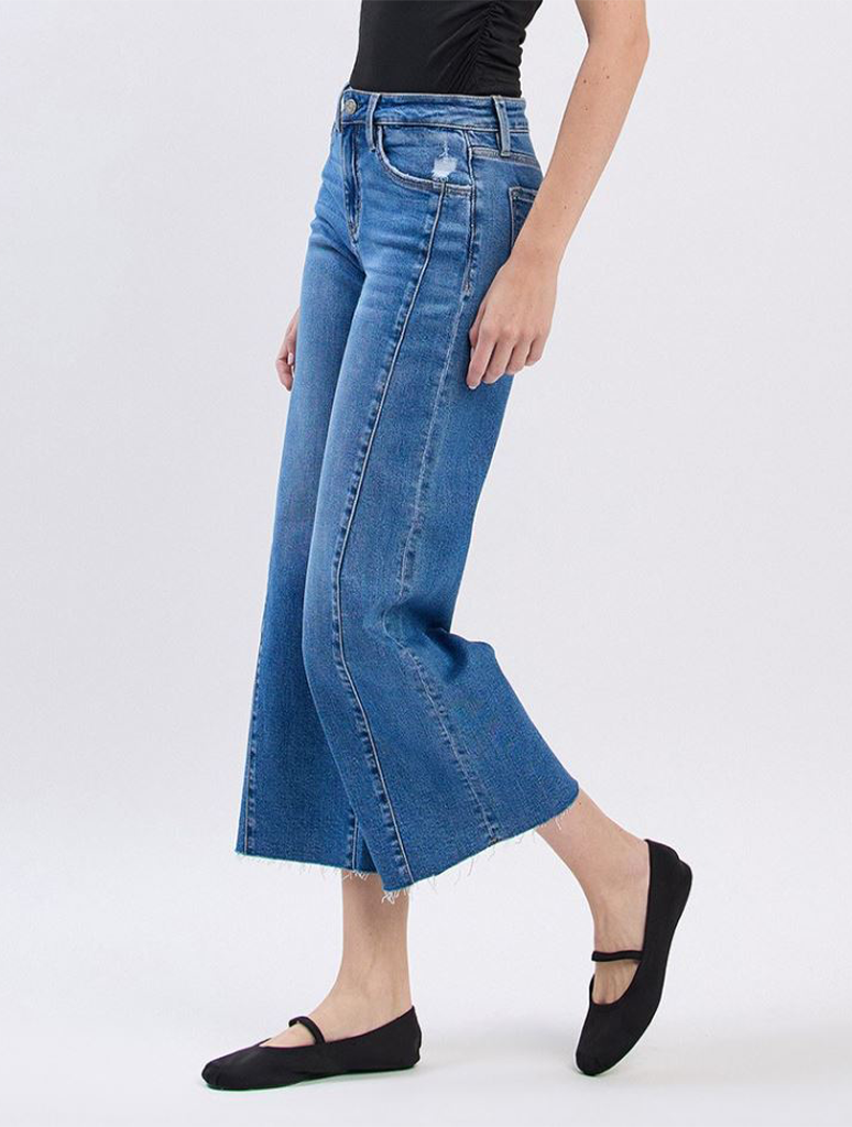 Vervet High Rise Raw Hem Twist Wide Jeans