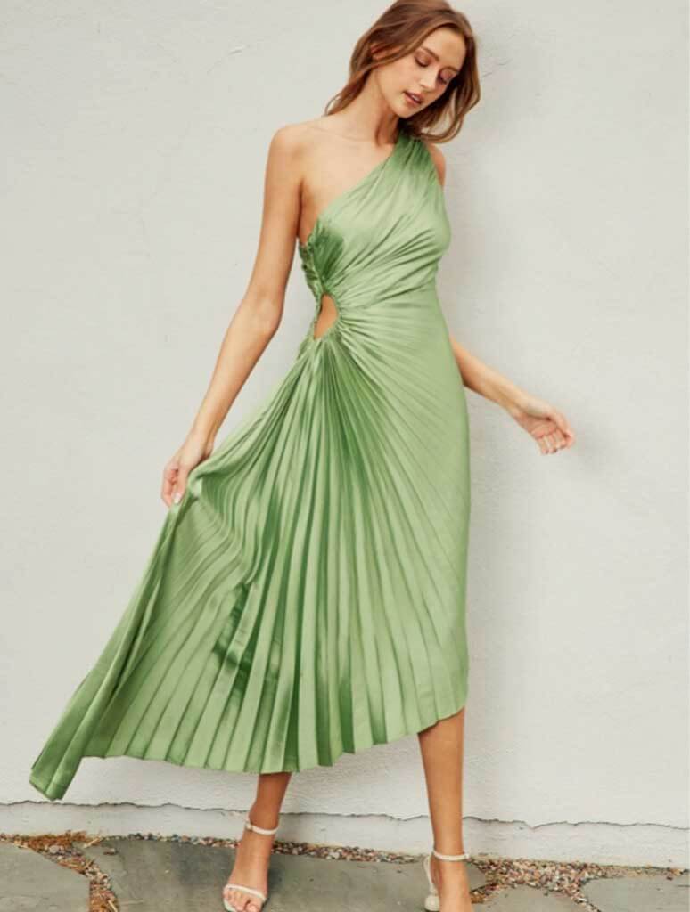 Olympia Asymmetrical Pleated Maxi Dress