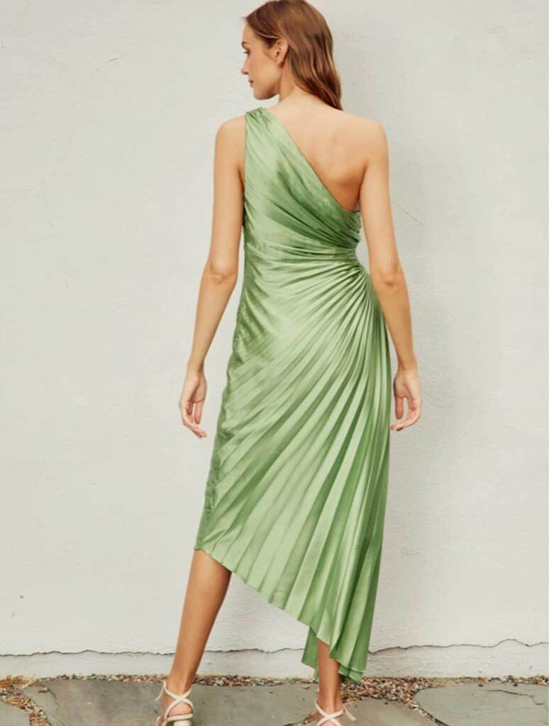 Olympia Asymmetrical Pleated Maxi Dress