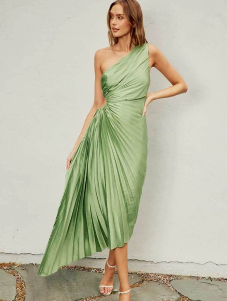 Olympia Asymmetrical Pleated Maxi Dress