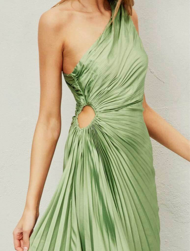 Olympia Asymmetrical Pleated Maxi Dress