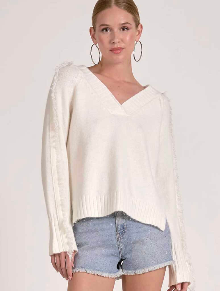 Frayed V-Neck Sweater