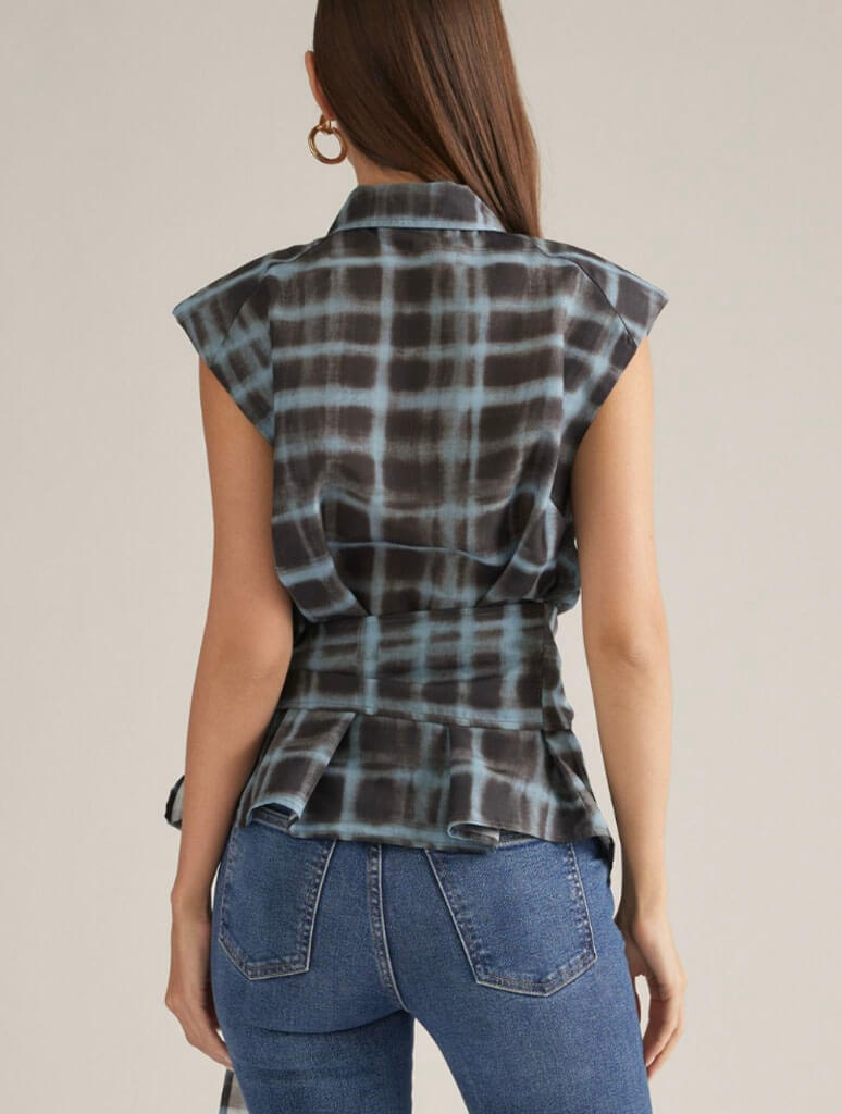 Plaid Cap Sleeve Top with Tie Waist