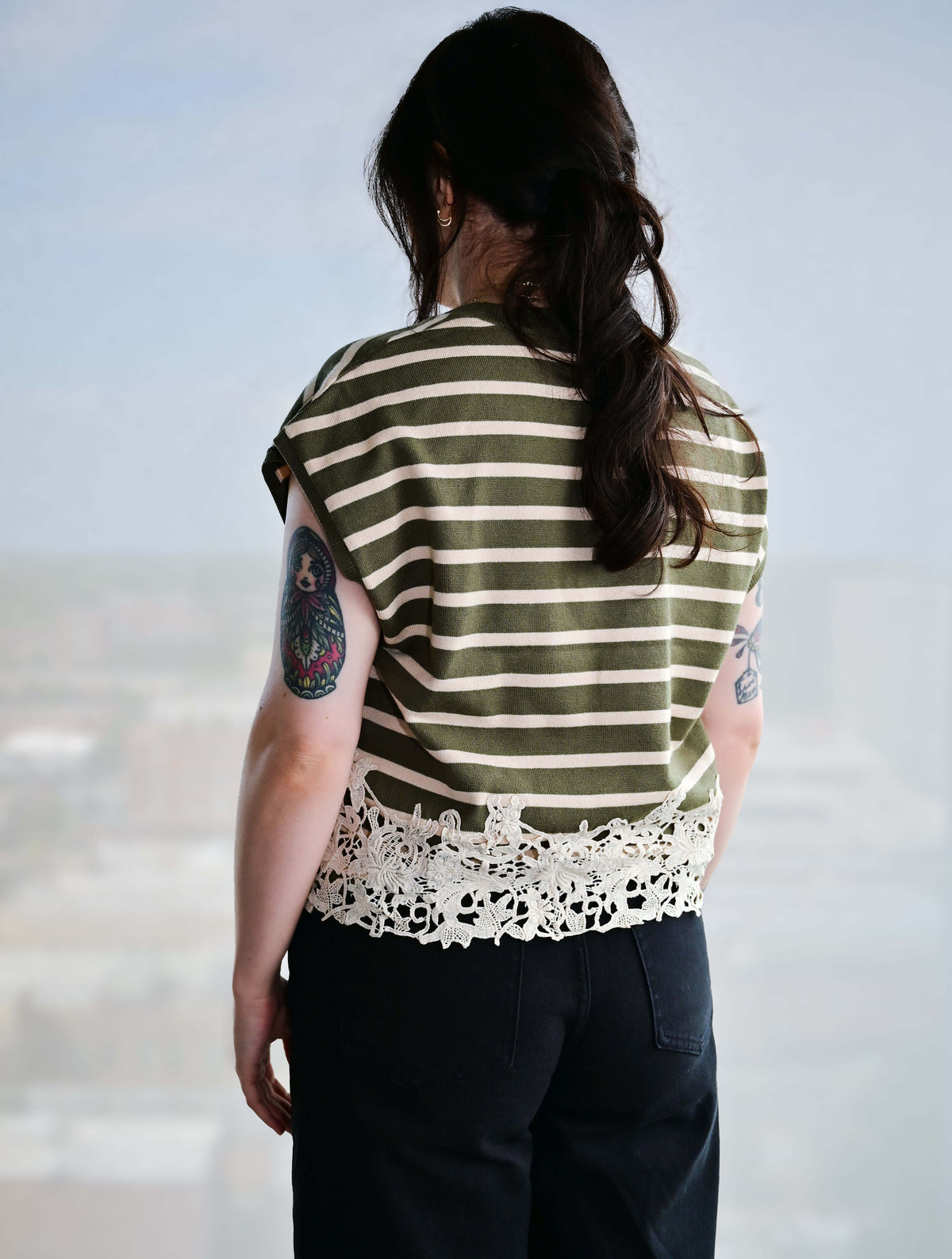 Striped Top With Lace Trim