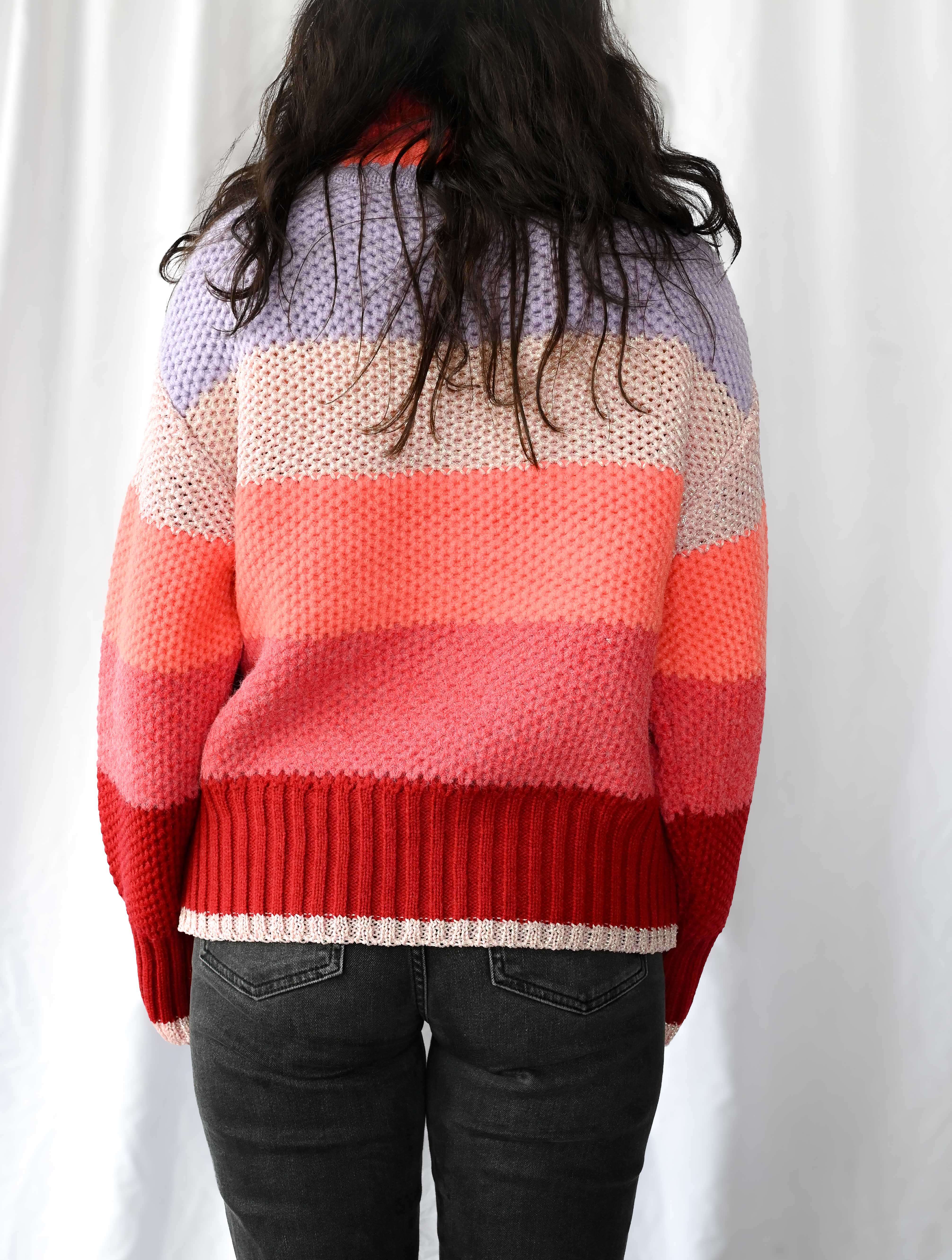 Striped Turtleneck Chunky Knit Sweater