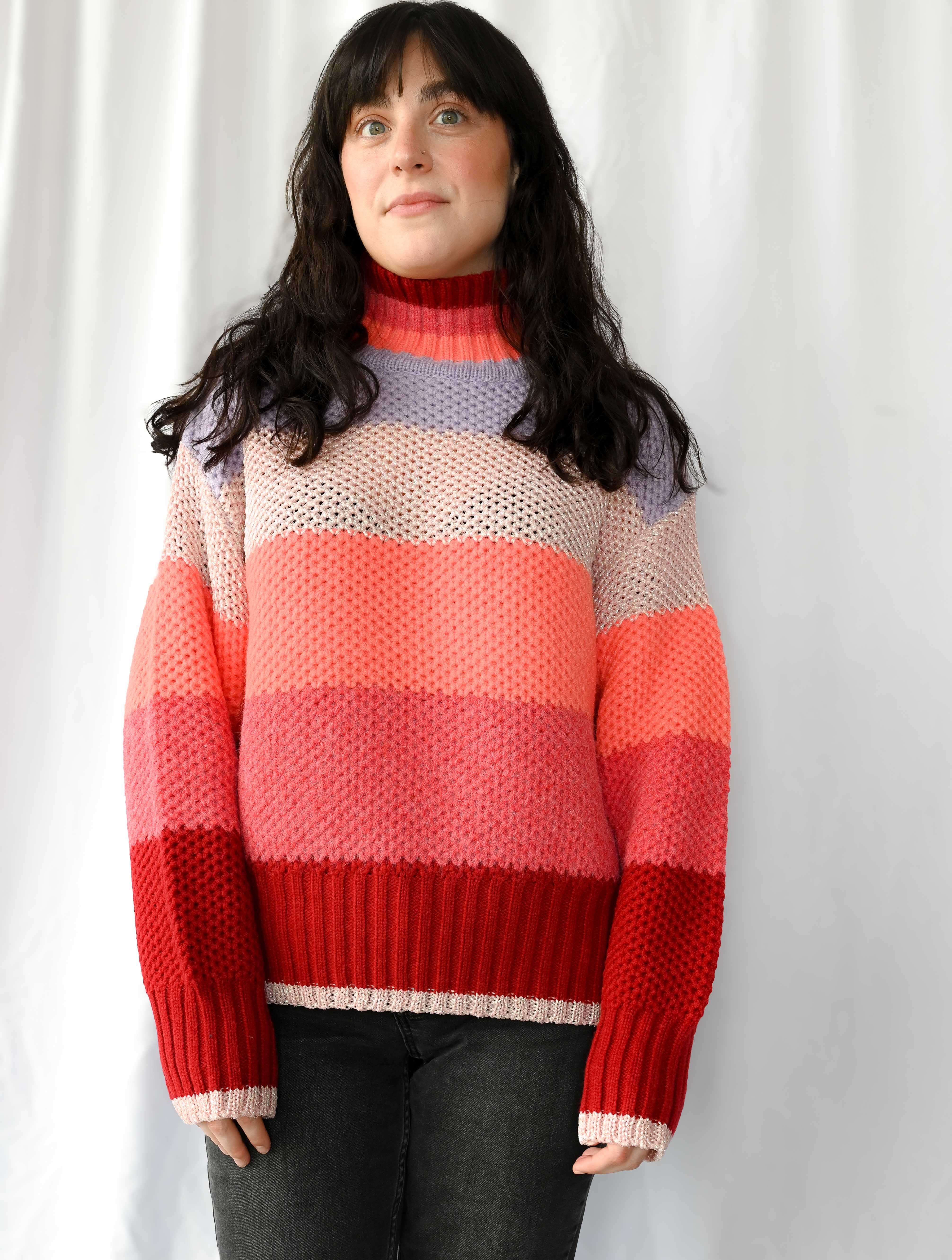Striped Turtleneck Chunky Knit Sweater