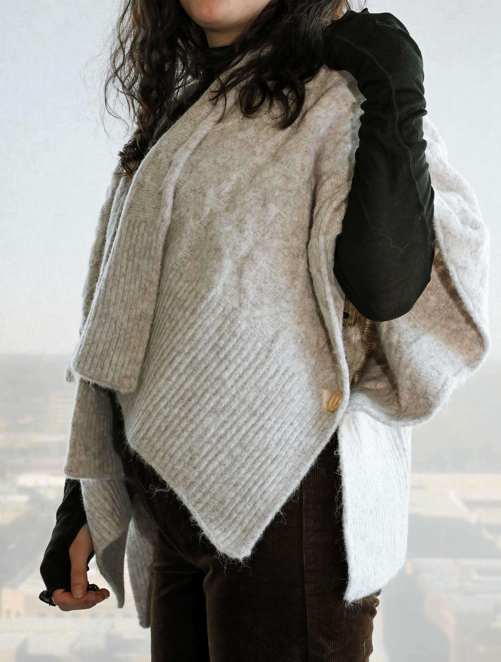 Sweater Cape with Gold Buttons