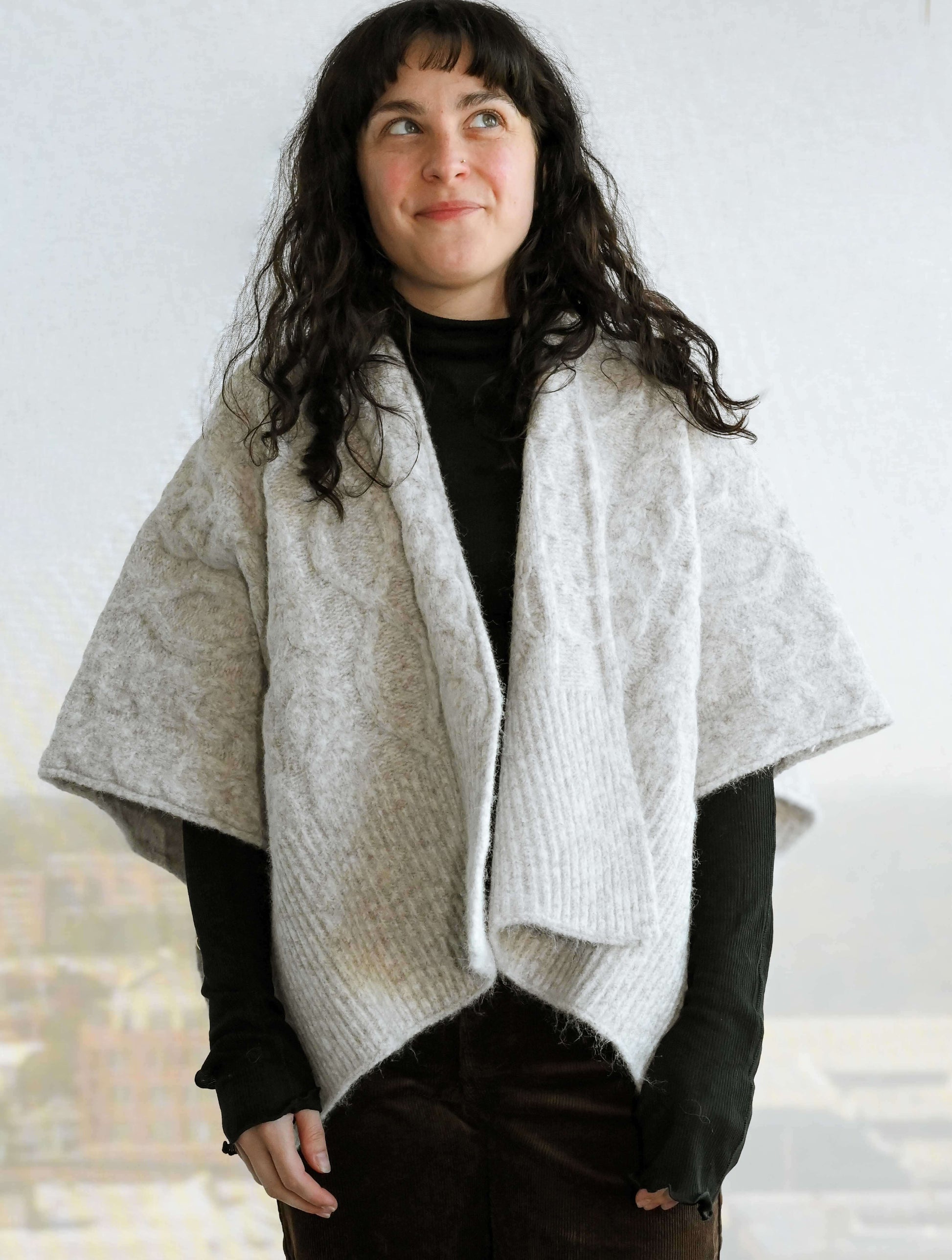 Sweater Cape with Gold Buttons