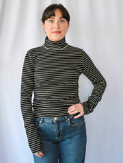 Stripe Turtleneck Long Sleeve Top With Thumb Holes