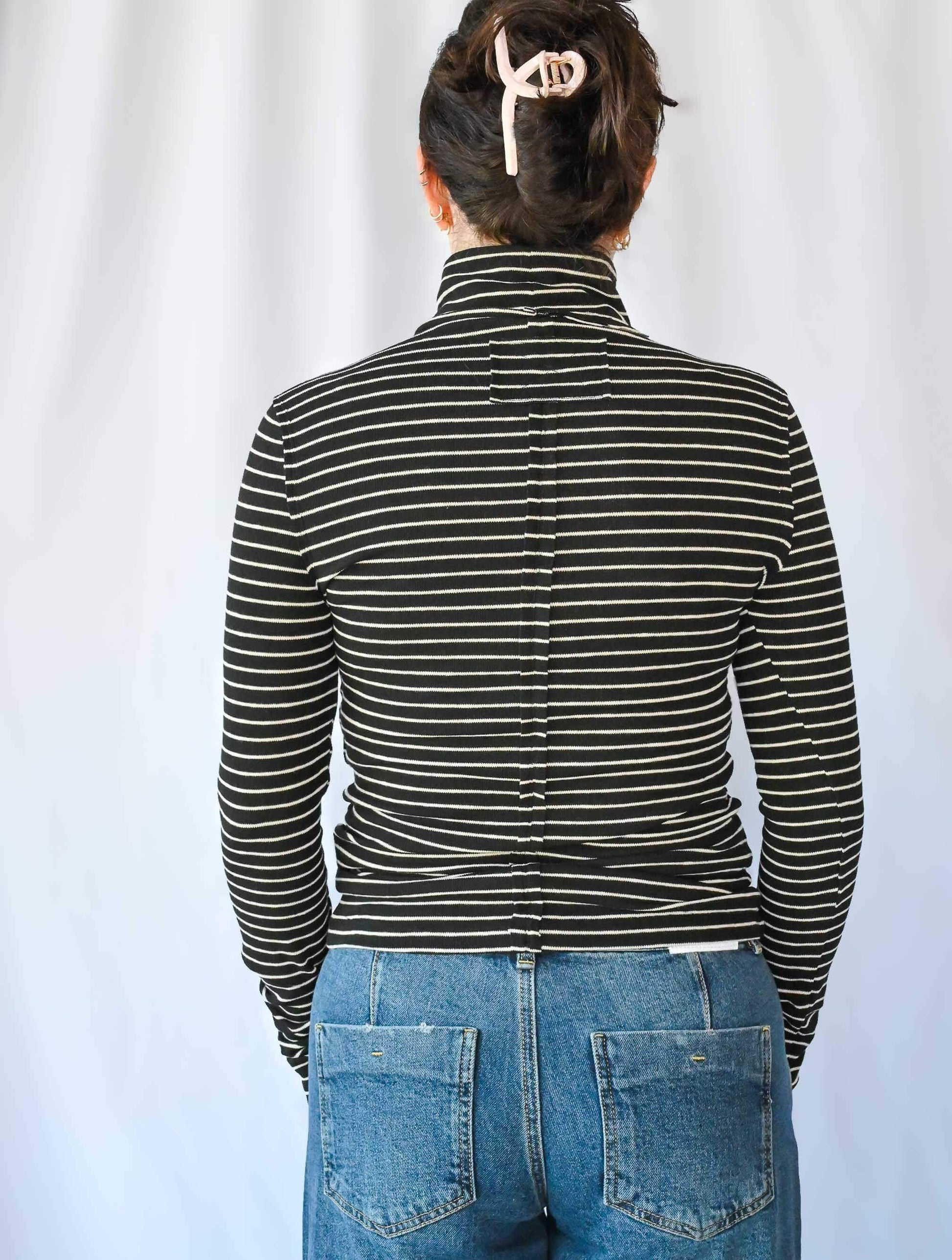 Stripe Turtleneck Long Sleeve Top With Thumb Holes