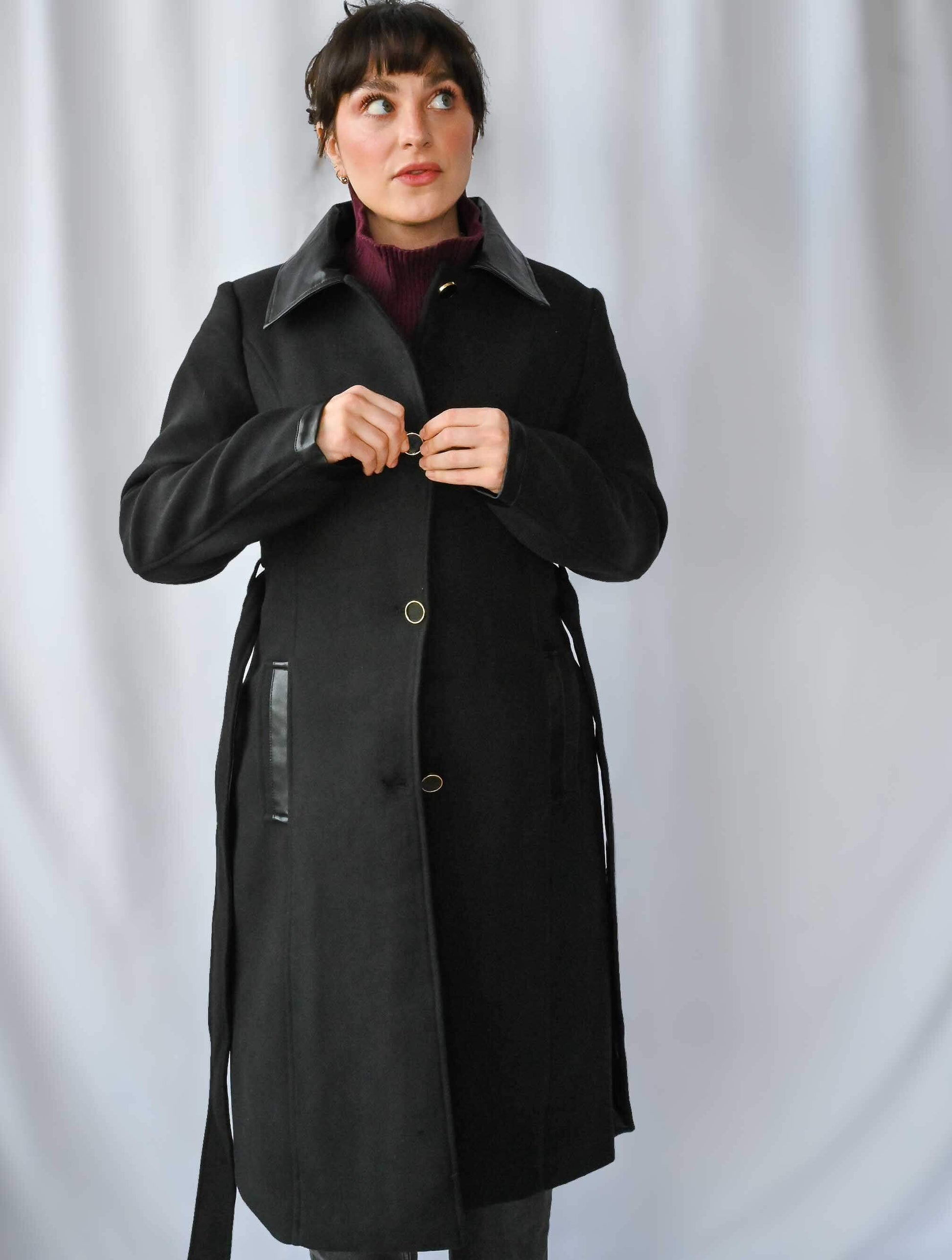 Faux Leather Trim Trenchcoat