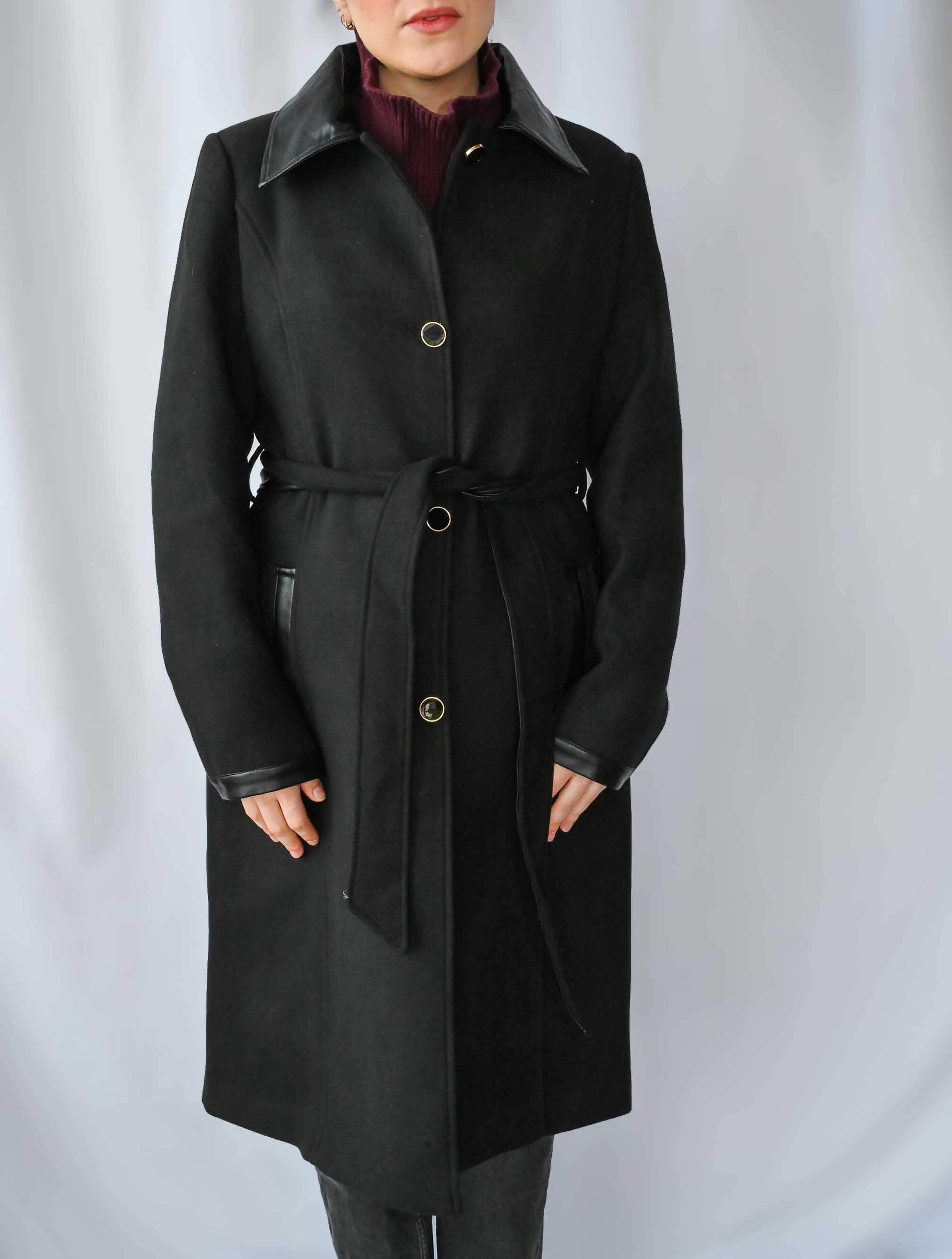 Faux Leather Trim Trenchcoat