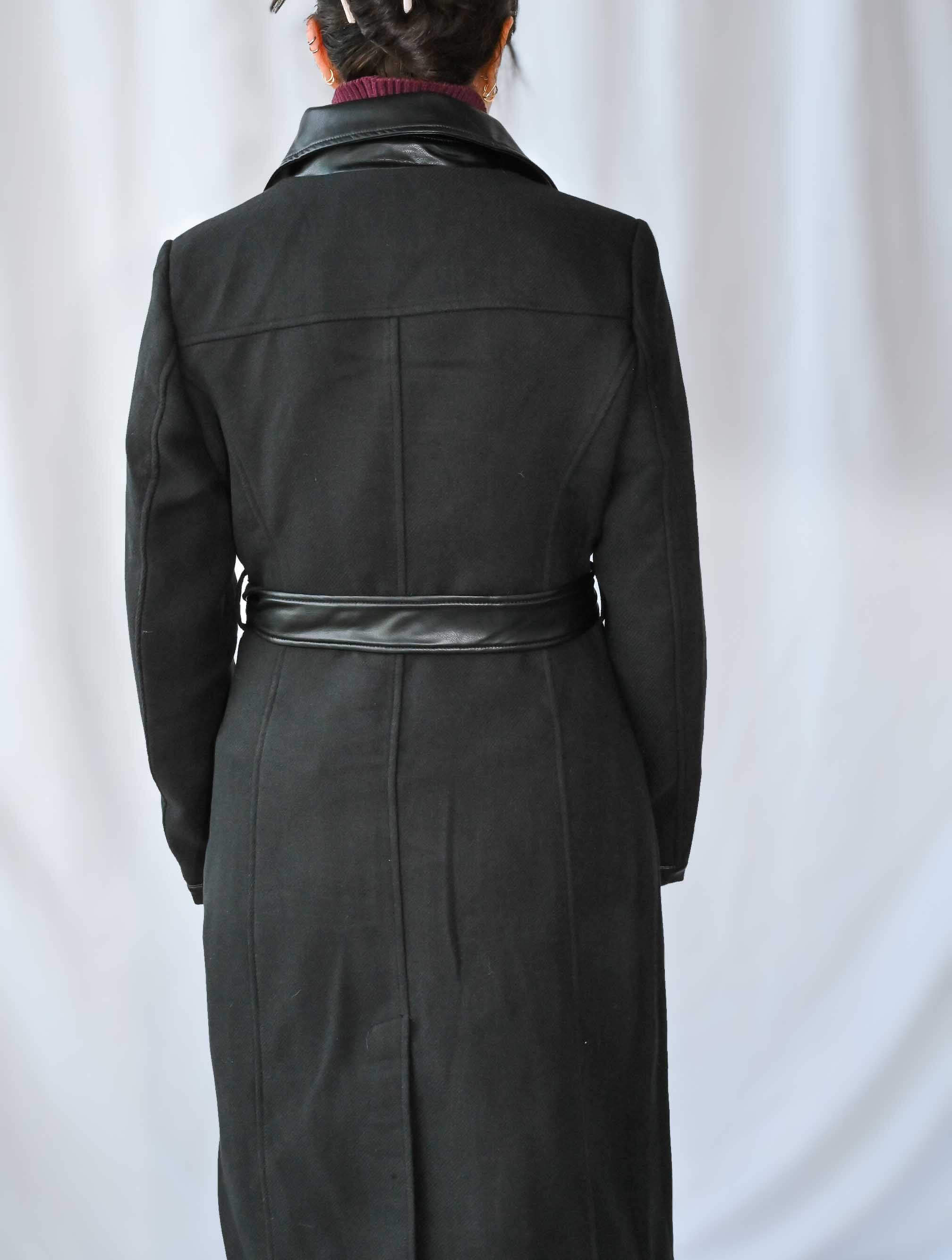 Faux Leather Trim Trenchcoat