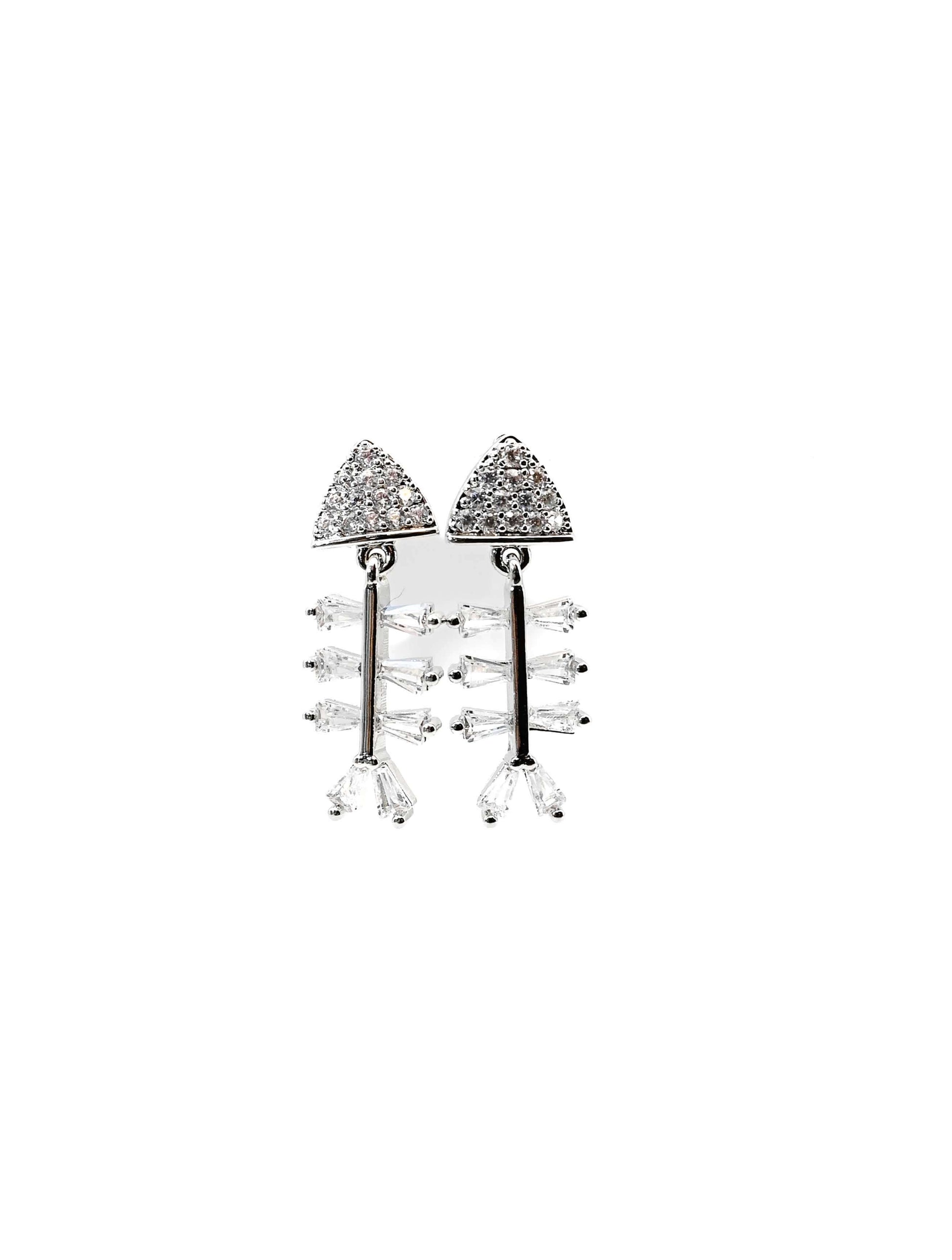 Fish Bone Pave CZ Post Earrings