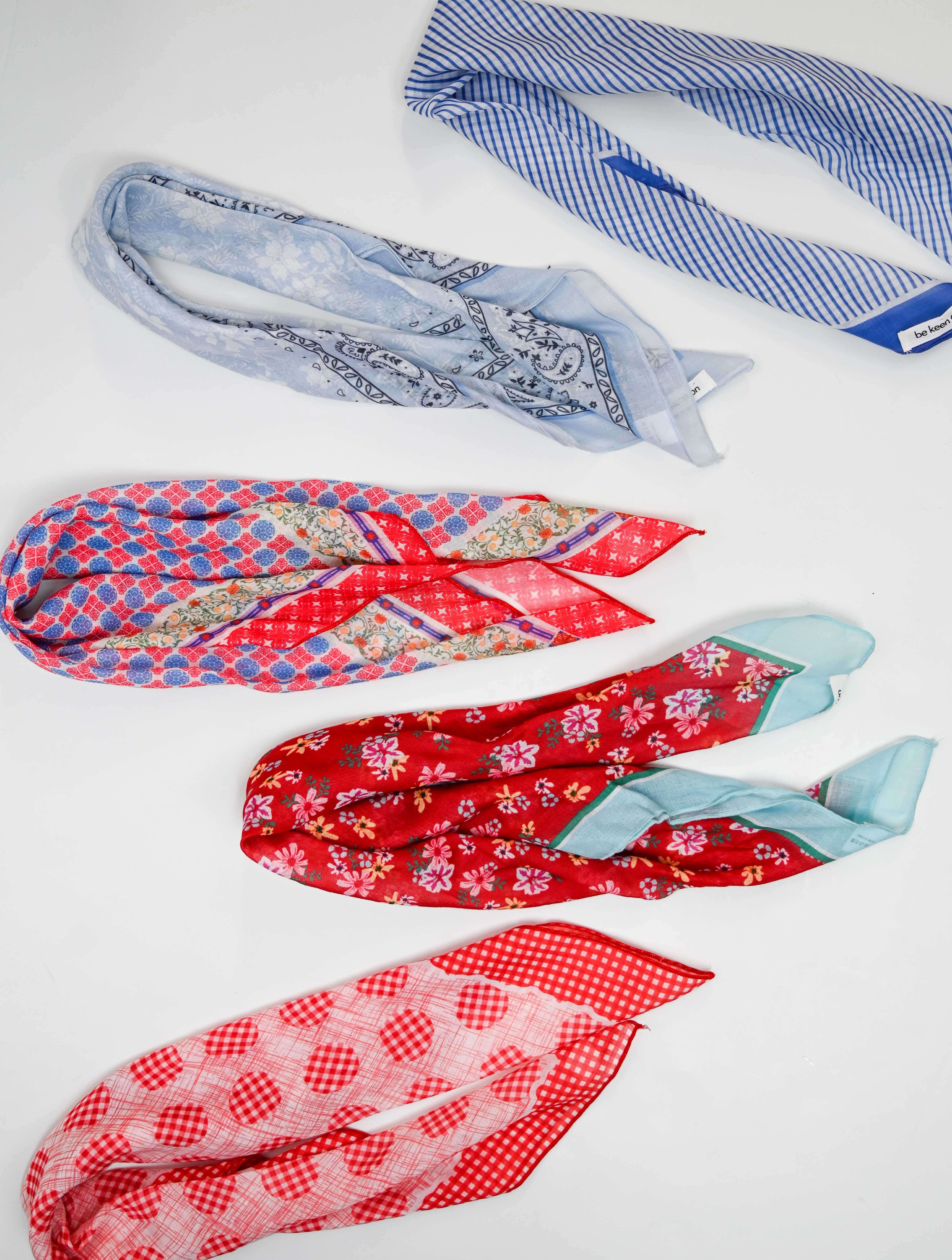 Polka Dot Stripes Blue Floral Square Scarf Bandana