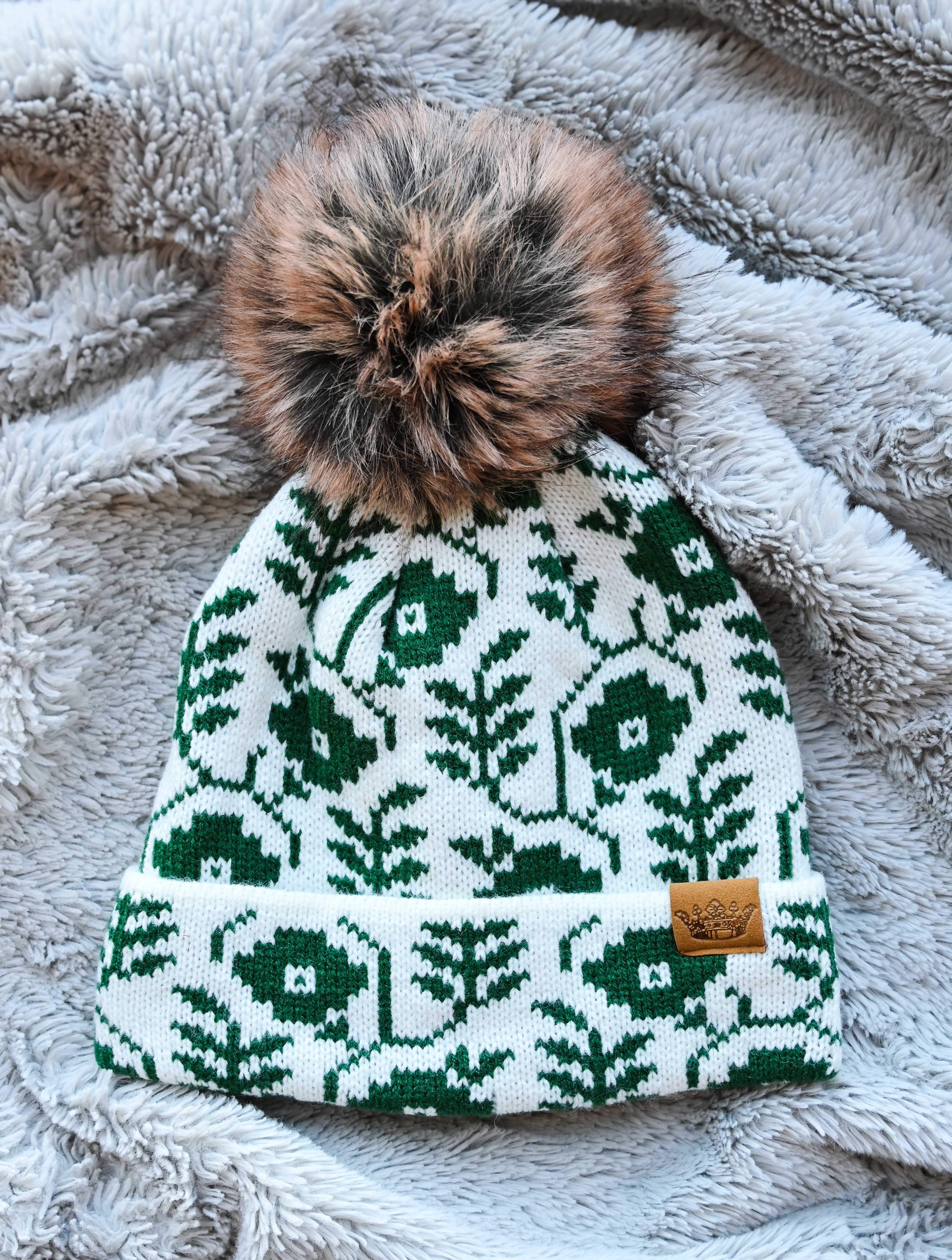 Patterned Pom Pom Hat