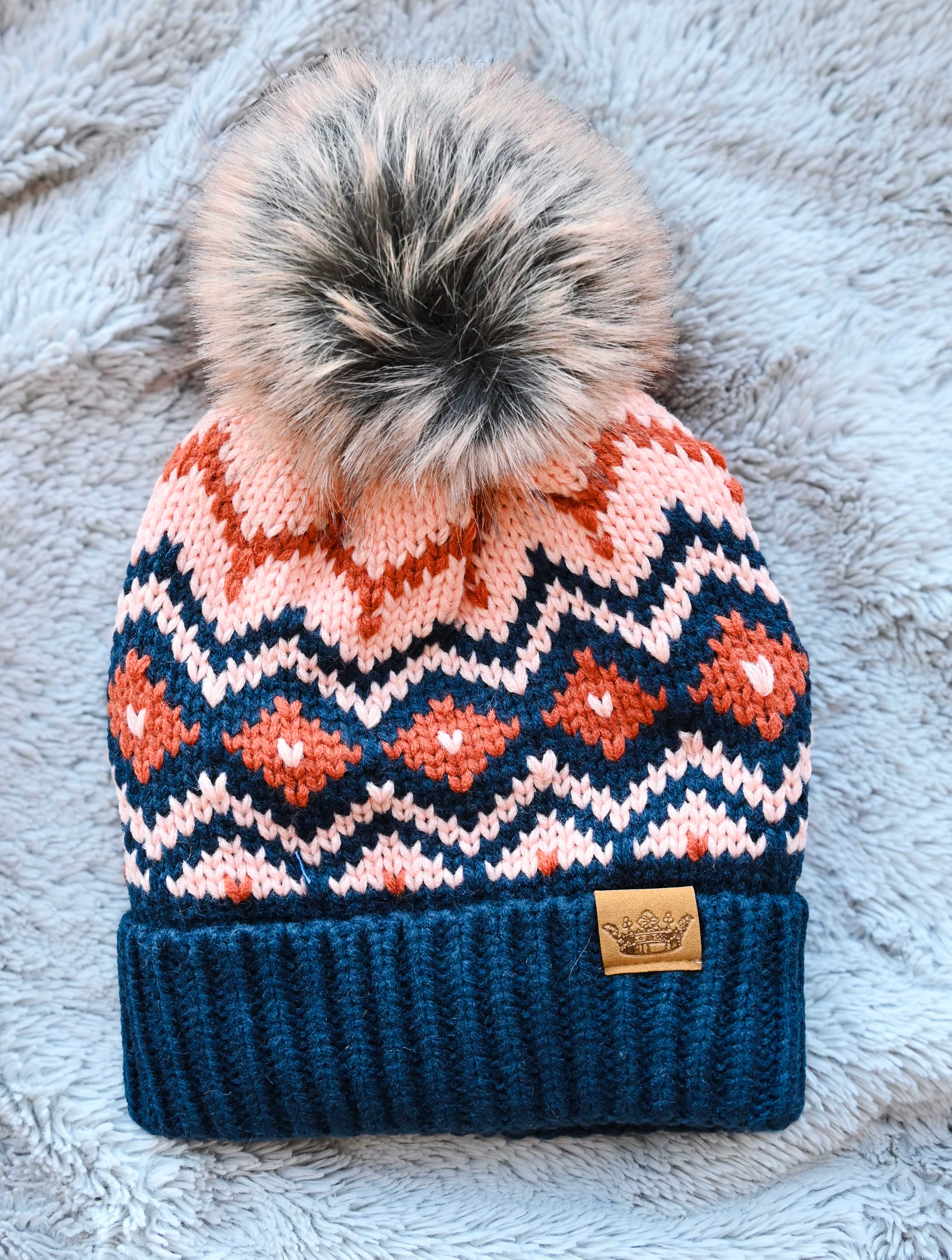 Patterned Pom Pom Hat