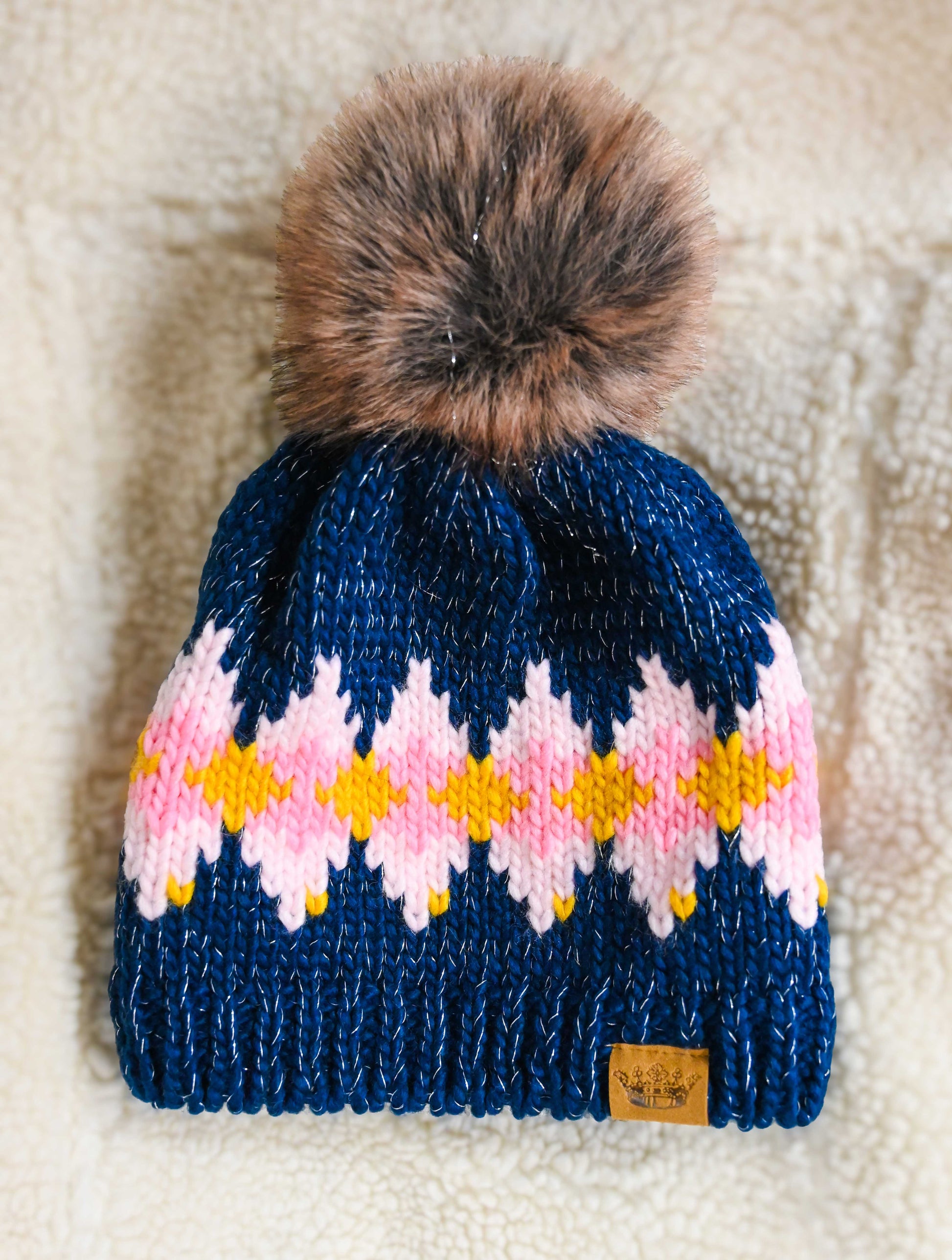 Patterned Pom Pom Hat