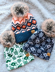 Patterned Pom Pom Hat