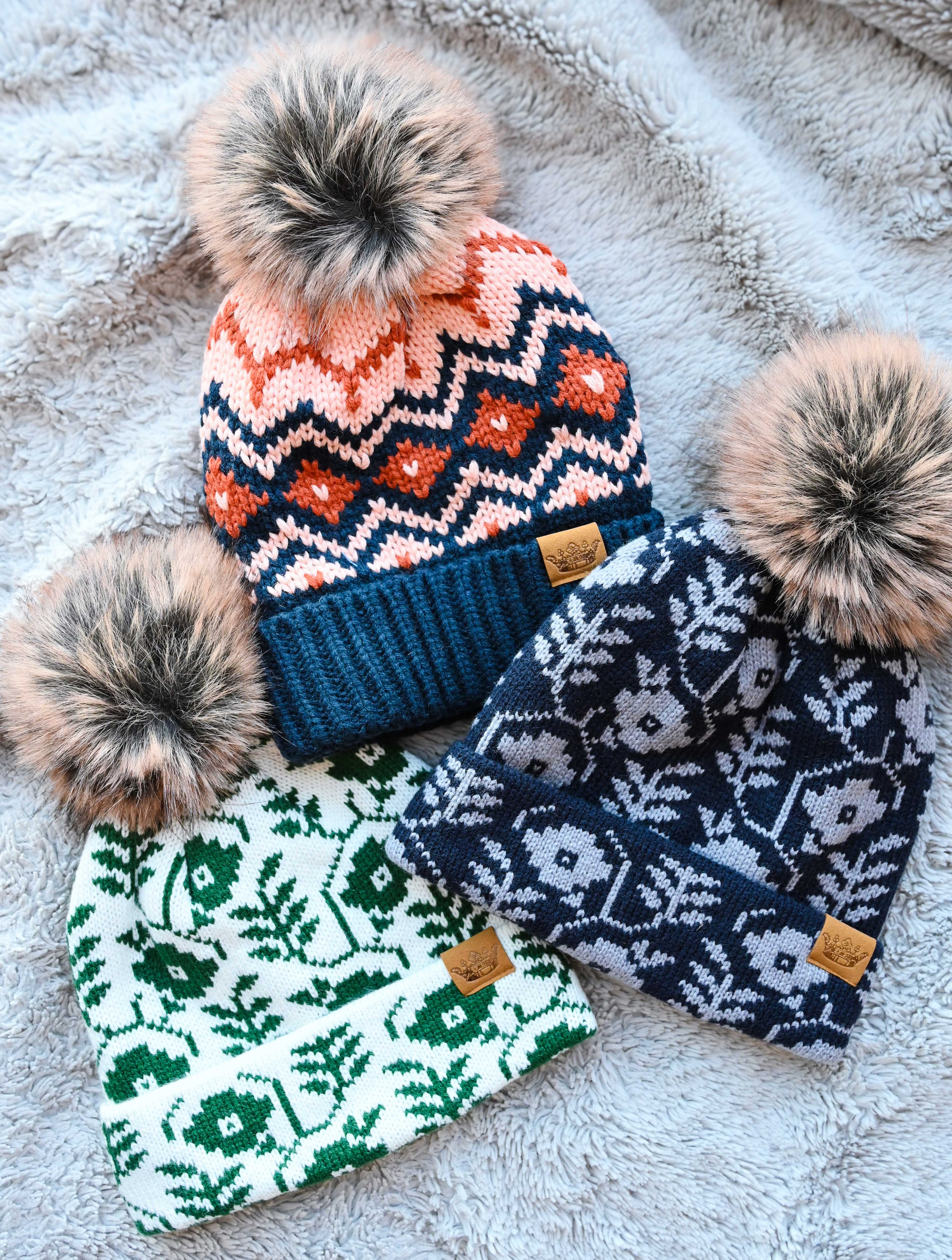 Patterned Pom Pom Hat