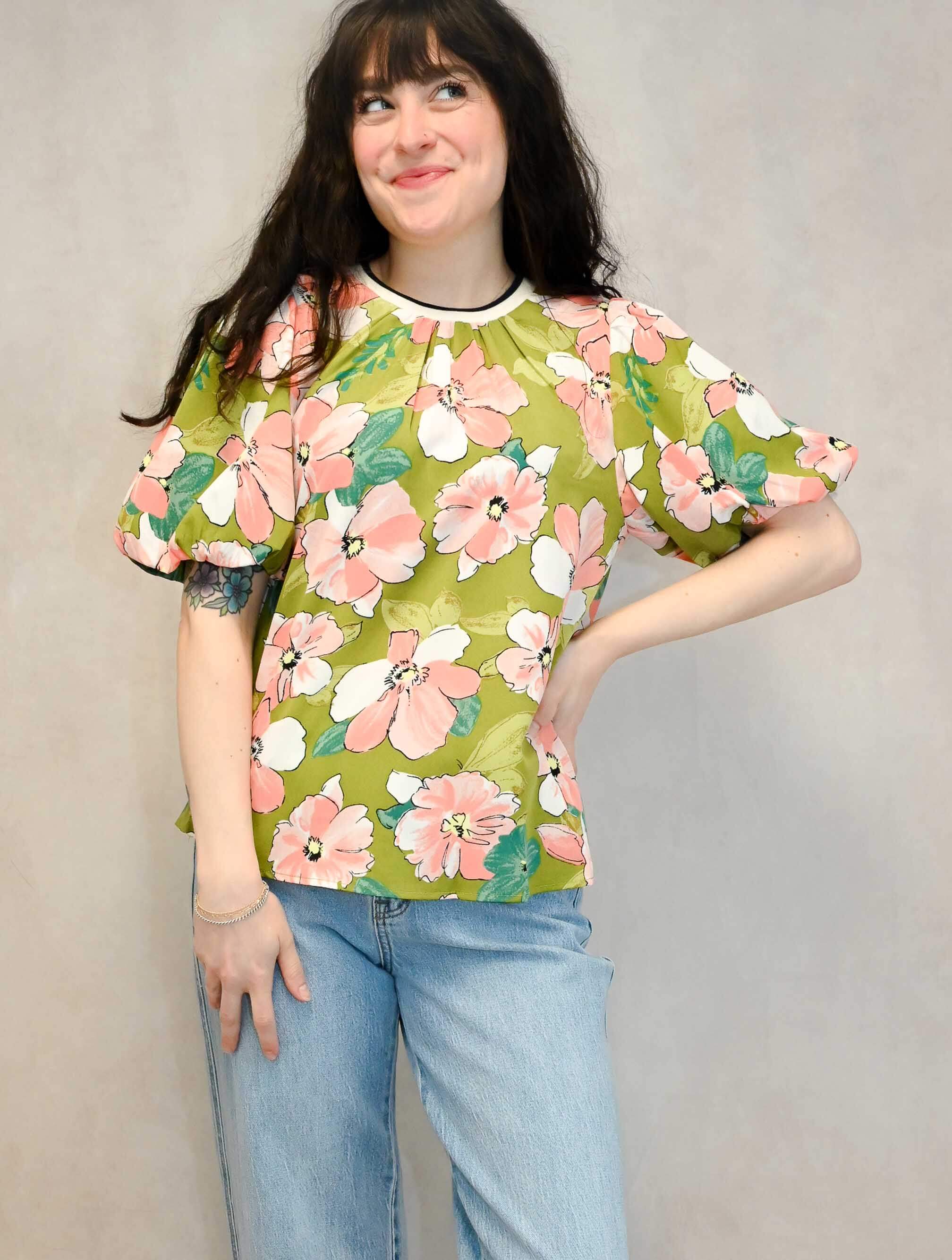 Colorful Puff Sleeve Printed Top