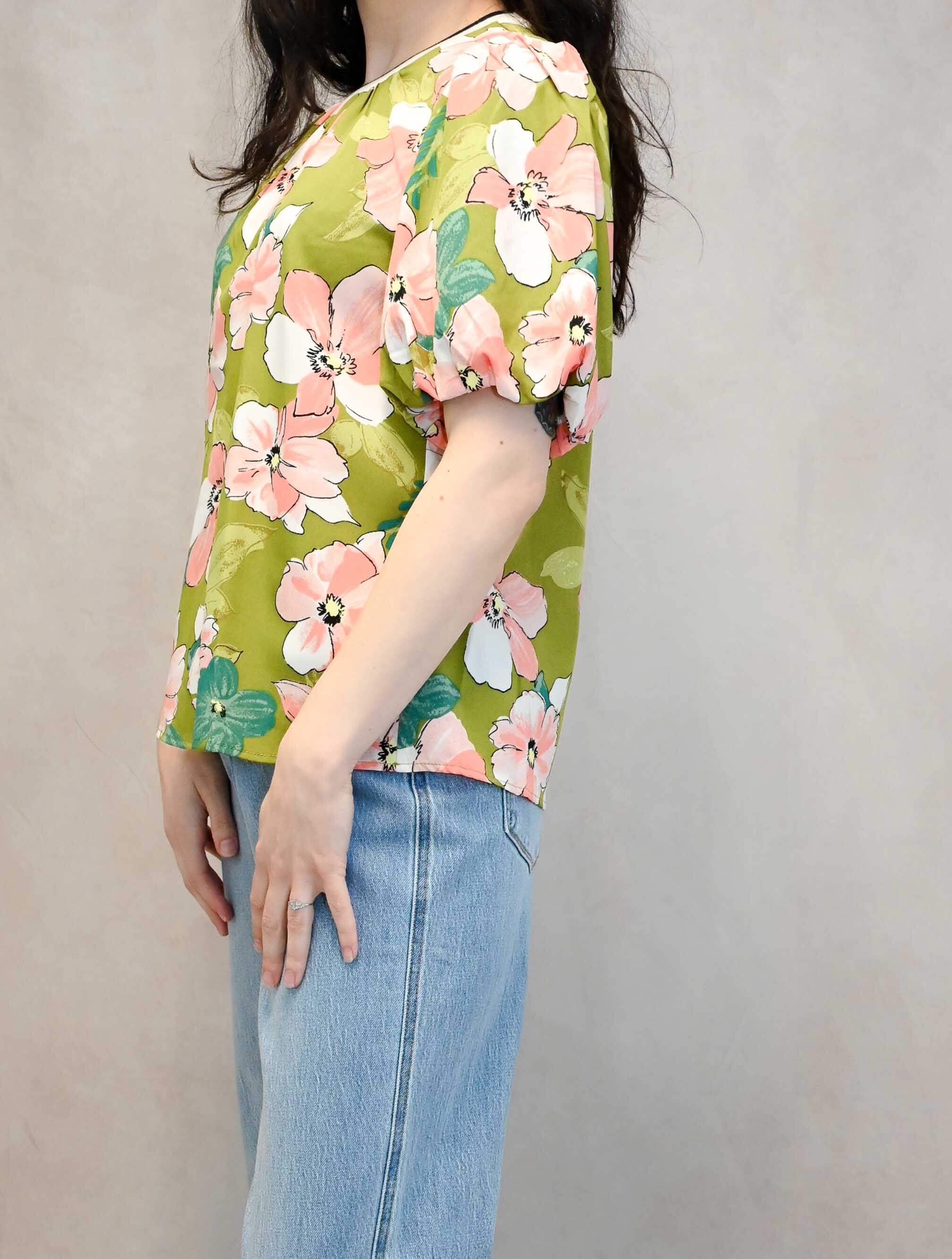 Colorful Puff Sleeve Printed Top