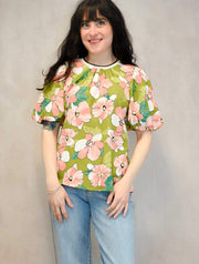 Colorful Puff Sleeve Printed Top