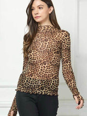 Long Sleeve Mock Neck Mesh Top