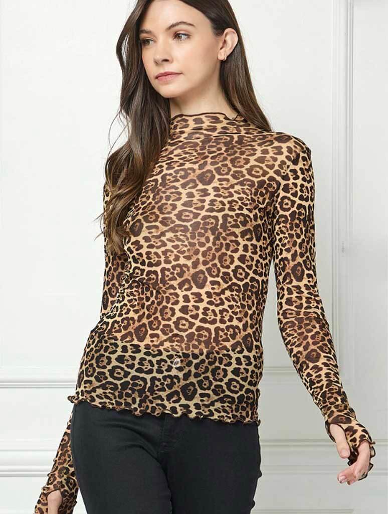 Long Sleeve Mock Neck Mesh Top