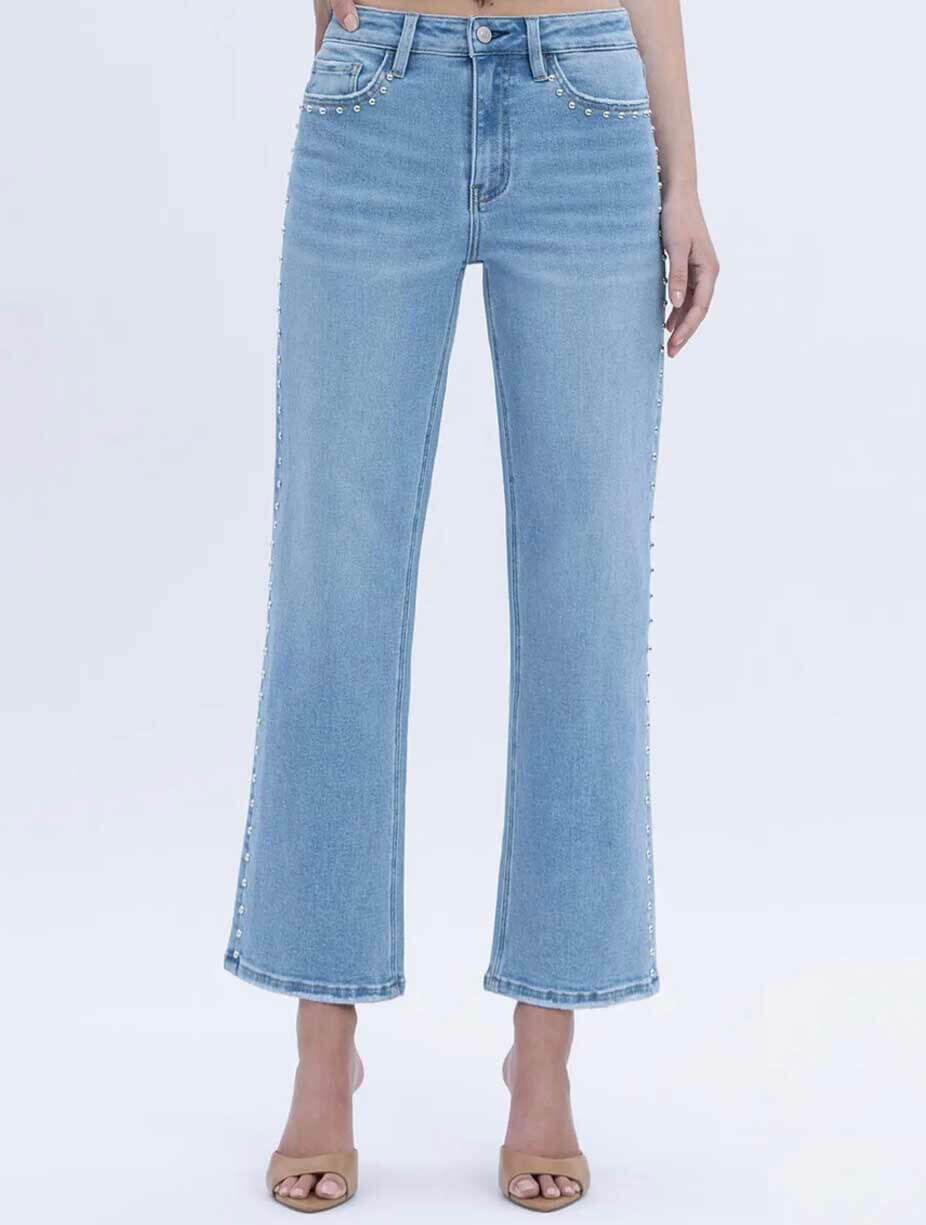 Vervet Love High Rise Ankle Slim Wide Leg with Nail Head Jean