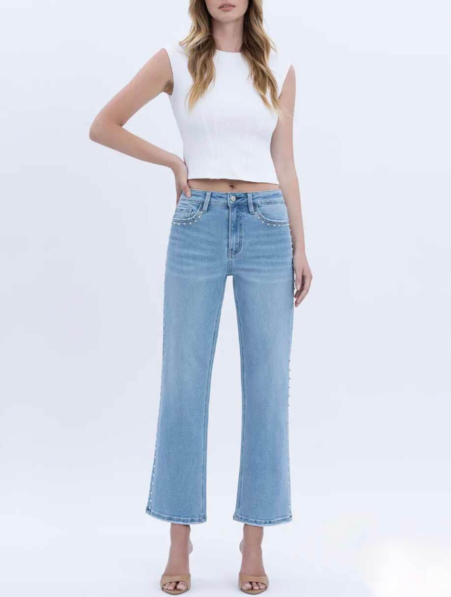 Vervet Love High Rise Ankle Slim Wide Leg with Nail Head Jean