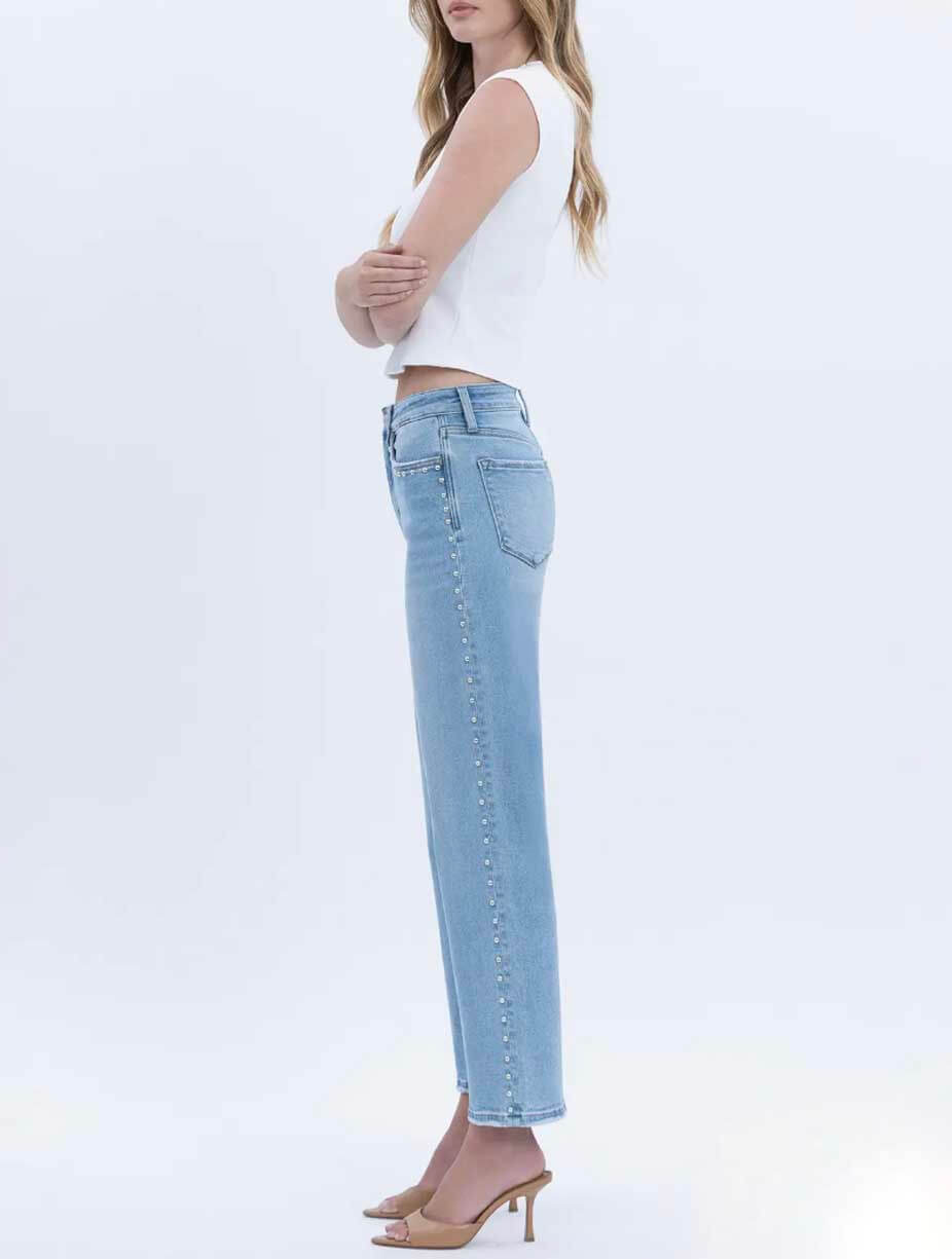 Vervet Love High Rise Ankle Slim Wide Leg with Nail Head Jean