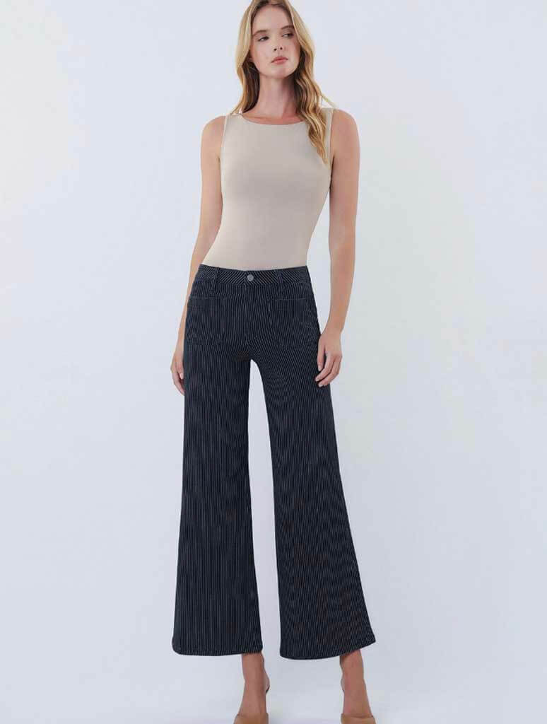 Vervet Olivia High Rise Patch Pocket Crop Striped Wide Jeans