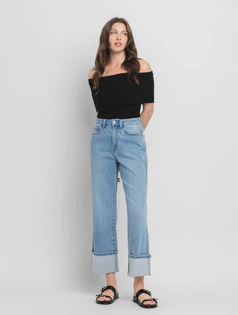 Super High Rise Cuffed Baggy Straight Leg Jean
