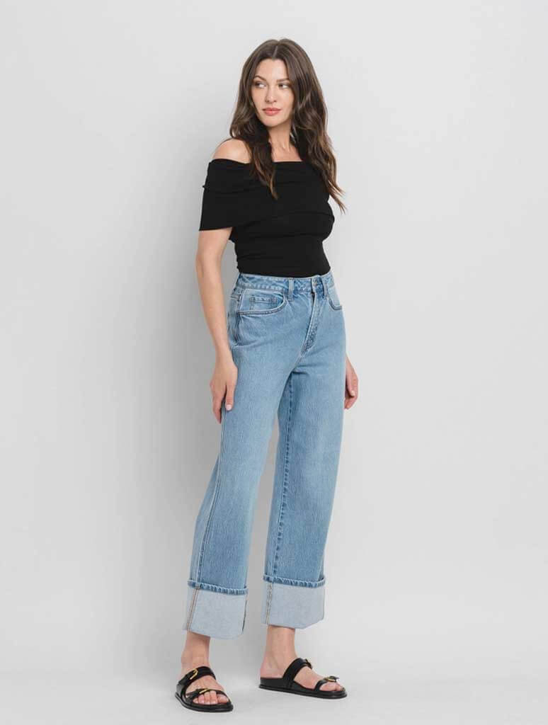 Super High Rise Cuffed Baggy Straight Leg Jean