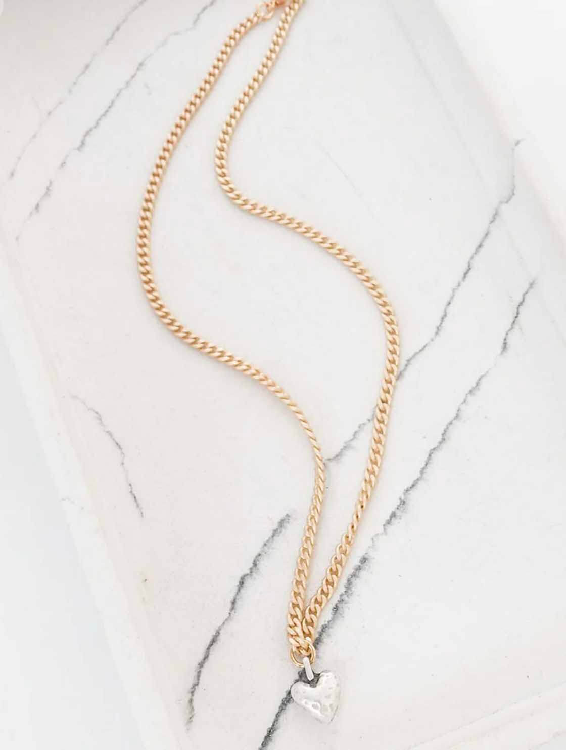 16” Curb Chain Necklace with Puffy Heart