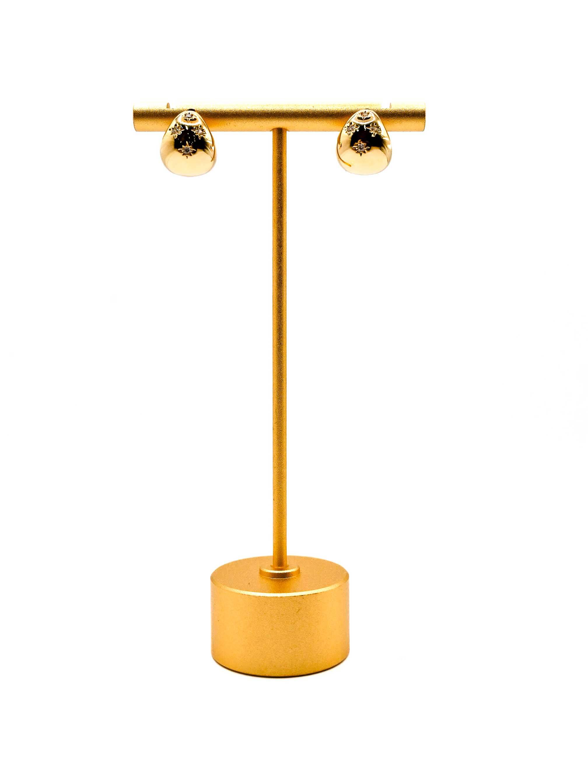 Small Shiny Teardrop Earrings with CZ Sun