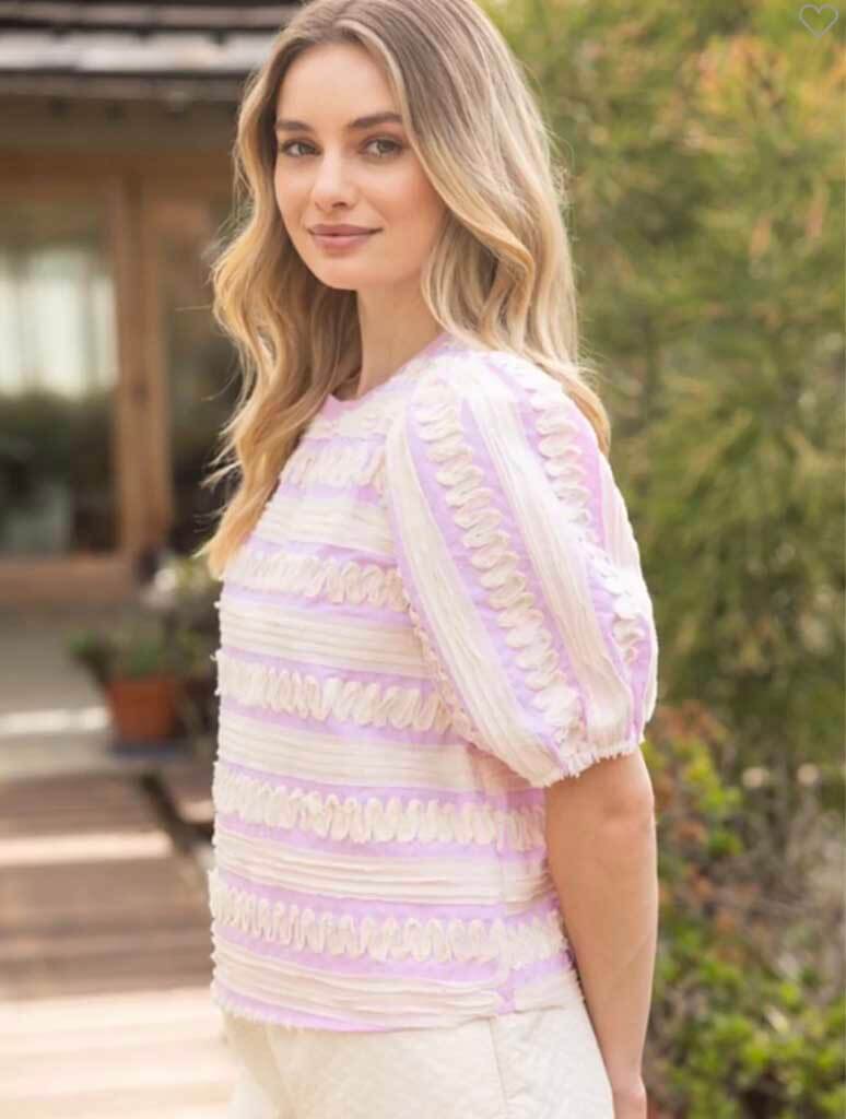 Raw Edge Contrast Cotton Textured Top