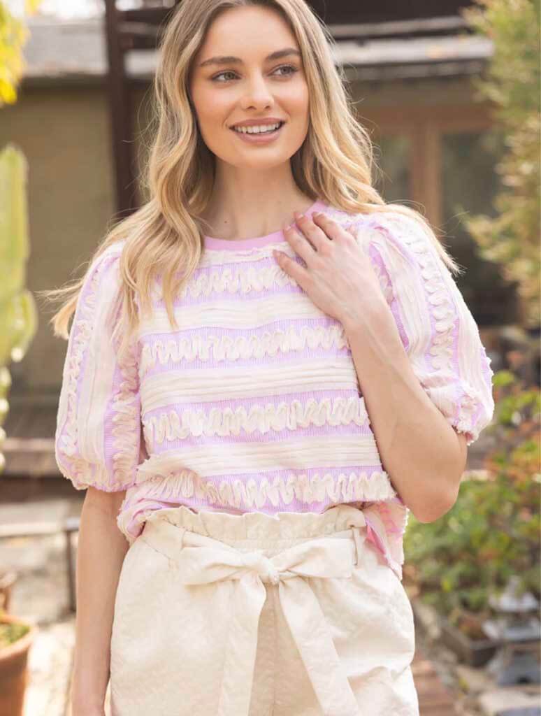 Raw Edge Contrast Cotton Textured Top